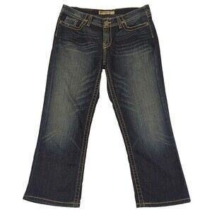 BKE Denim Womens Jeans Harper Crop 30 Straight Mid Rise 33x24 Stretch Embroidery